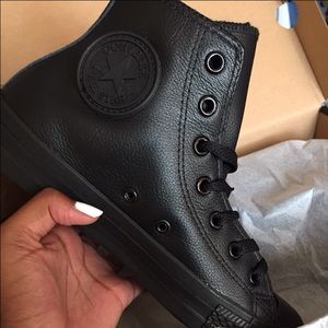 Black leather high top converse